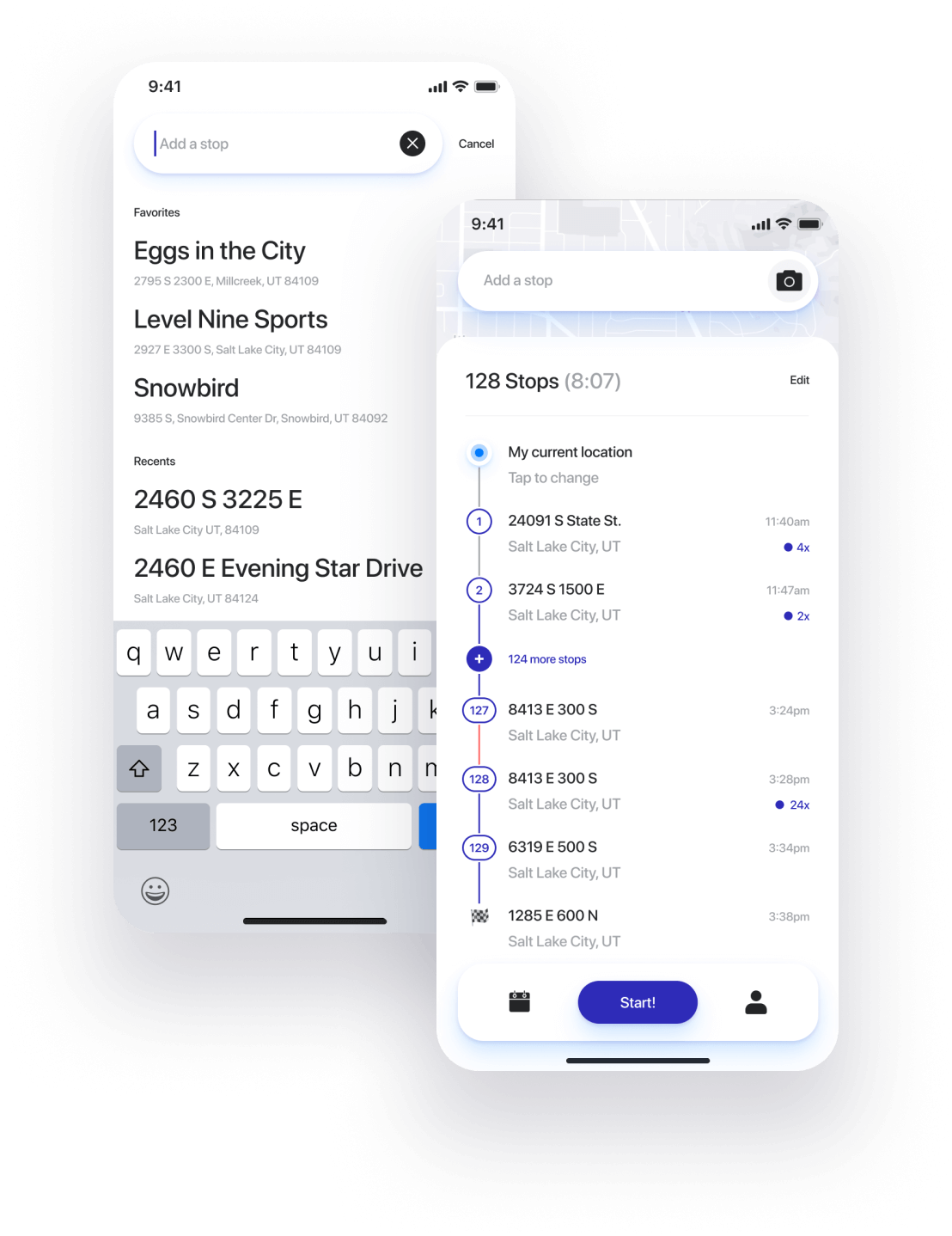 Straightaway route planner app - add stops by searching addresses. Reorder the list of stops for the fastest route.